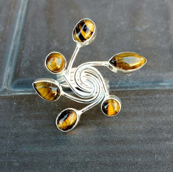 New Twisted Tiger Eye 925 Silver Ring. - Picture 3 of 16